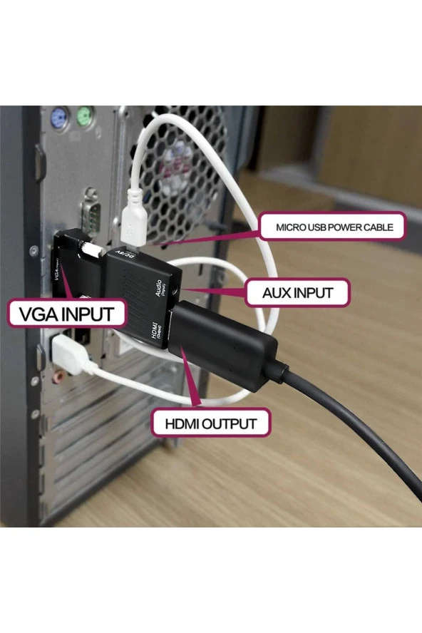 Vga Hdmi Dönüştürücü Aktif Vga Audio To Hdmı Çevirici Vga Erkek Hdmi Dişi Vga In Hdmi Out Converter - 5