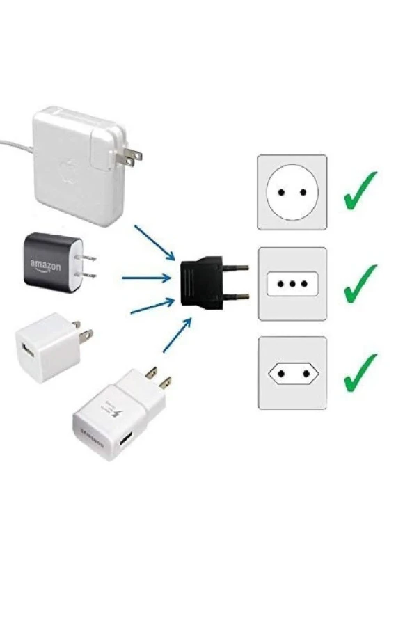 Amerikan Priz Dönüştürücü Abd'den Avrupa'ya Fiş Adaptörü Fiş Çevirici Uç Abd Plug Eu Siyah - 3
