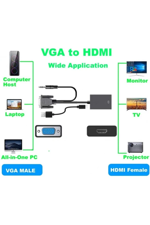 Vga Hdmi Dönüştürücü Vga To Hdmı Kablolu Vga Erkek Hdmi Dişi Vga In Hdmi Out Converter - 4