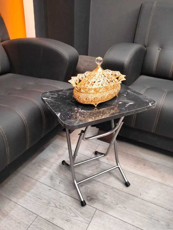 KASES HOME Katlanır Kamp Masası Çok Amaçlı 35x45 Siyah Mermer