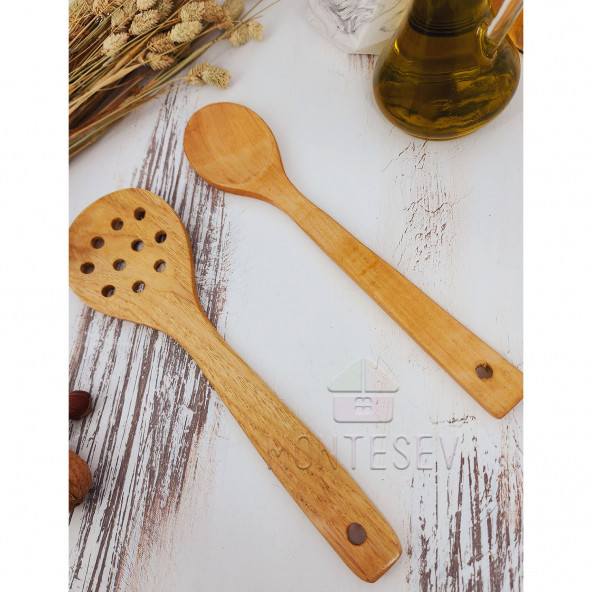 Ahşap Tahta Mutfak Kaşık Seti 2 Parça Kayın , Şimşir ve Bambu Ağacı - 3