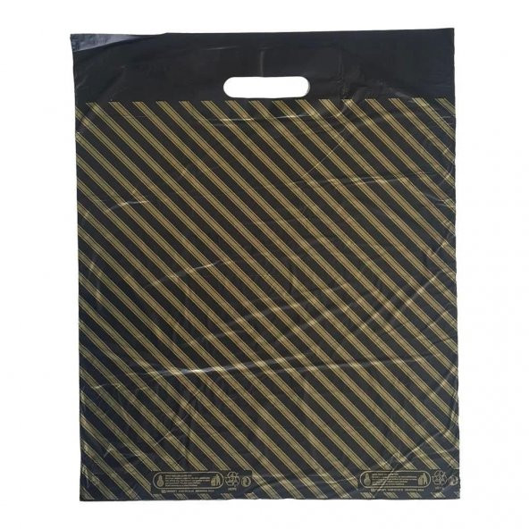 Naksan Takviyeli İnce Desenli Çizgili Siyah Çanta Poşet Torba - 40x50 Cm. - 50 Adetlik 10 Paket - 5
