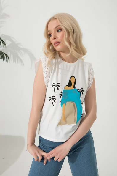 Baskılı Basic Bisiklet Yaka Örme T-Shirt - 6