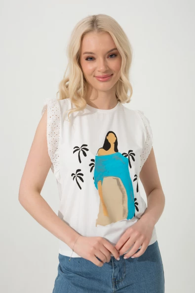 Baskılı Basic Bisiklet Yaka Örme T-Shirt - 8