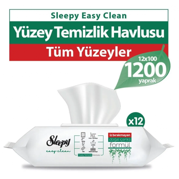 Sleepy Easy Clean Beyaz Sabun Katkılı Yüzey Temizlik Havlusu 100 Yaprak 12'li