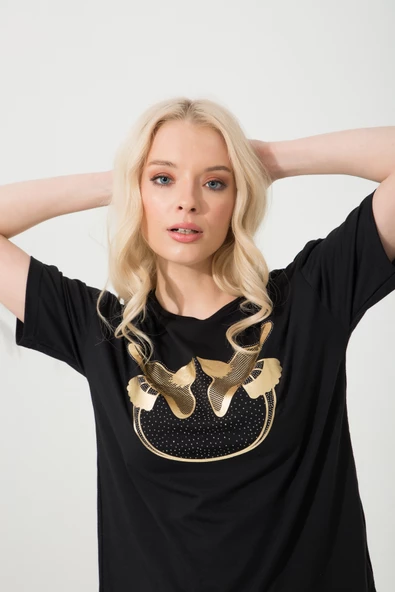 Baskılı Basic Bisiklet Yaka Örme T-Shirt - 3