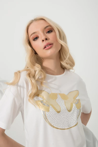 Baskılı Basic Bisiklet Yaka Örme T-Shirt - 10
