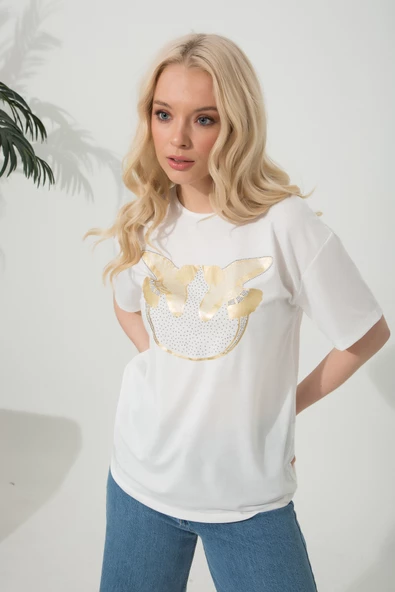 Baskılı Basic Bisiklet Yaka Örme T-Shirt - 11