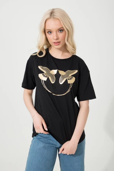 Baskılı Basic Bisiklet Yaka Örme T-Shirt - 6