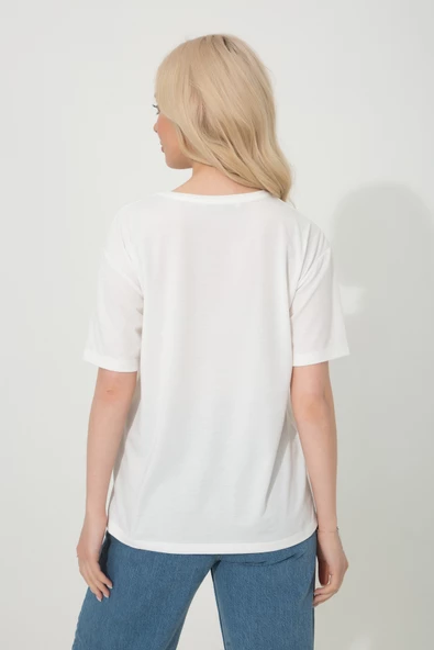 Baskılı Basic Bisiklet Yaka Örme T-Shirt - 7