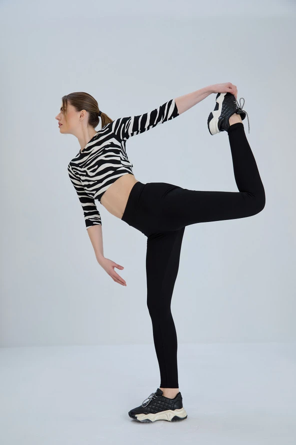 Siyah tayt, klasik toparlayıcı çelik örme kumaş - 7