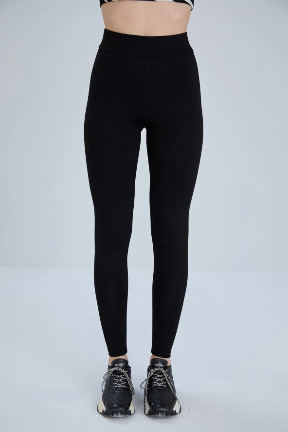 Siyah tayt, klasik toparlayıcı çelik örme kumaş - 4