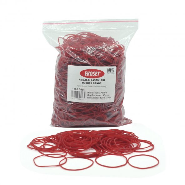 Ekoset Kırmızı Paket Ambalaj Para Lastiği 1000 Adet 70mm
