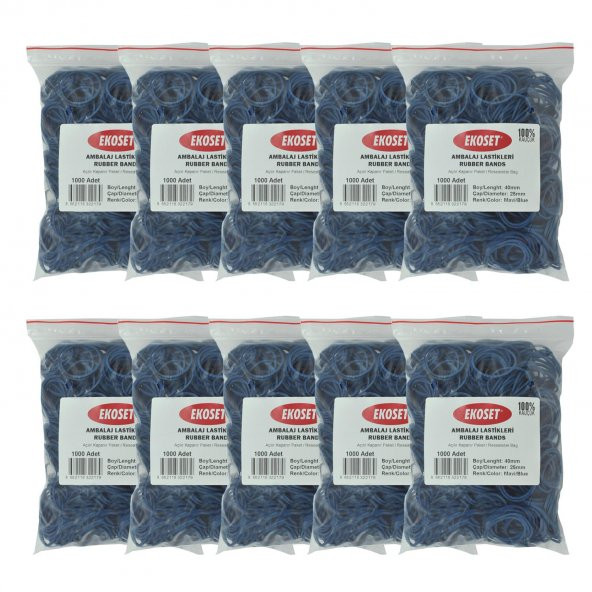 Ekoset Mavi Paket Ambalaj Para Lastiği 40mm 10.000 Adet