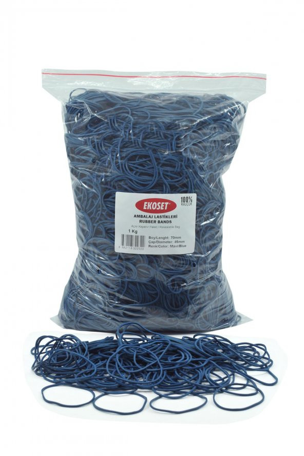 Ekoset Kauçuk Paket Ambalaj Para Lastiği 70mm Mavi 1Kg - 3