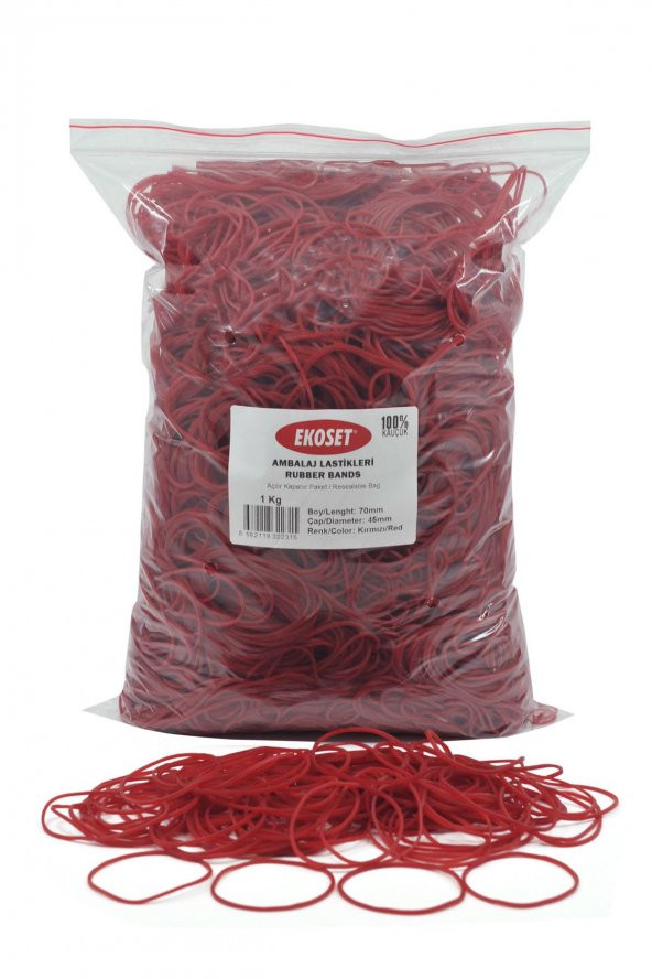 Ekoset Kauçuk Paket Ambalaj Para Lastiği 70mm Kırmızı 1Kg - Resim 3