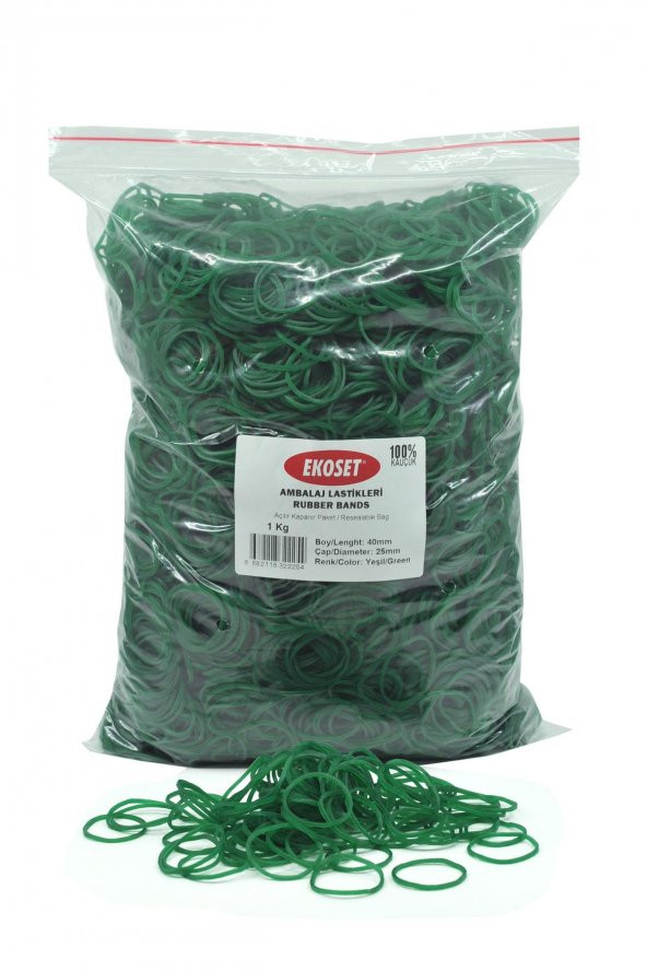 Ekoset Kauçuk Paket Ambalaj Toka Para Lastiği 40mm Yeşil 1Kg - 3