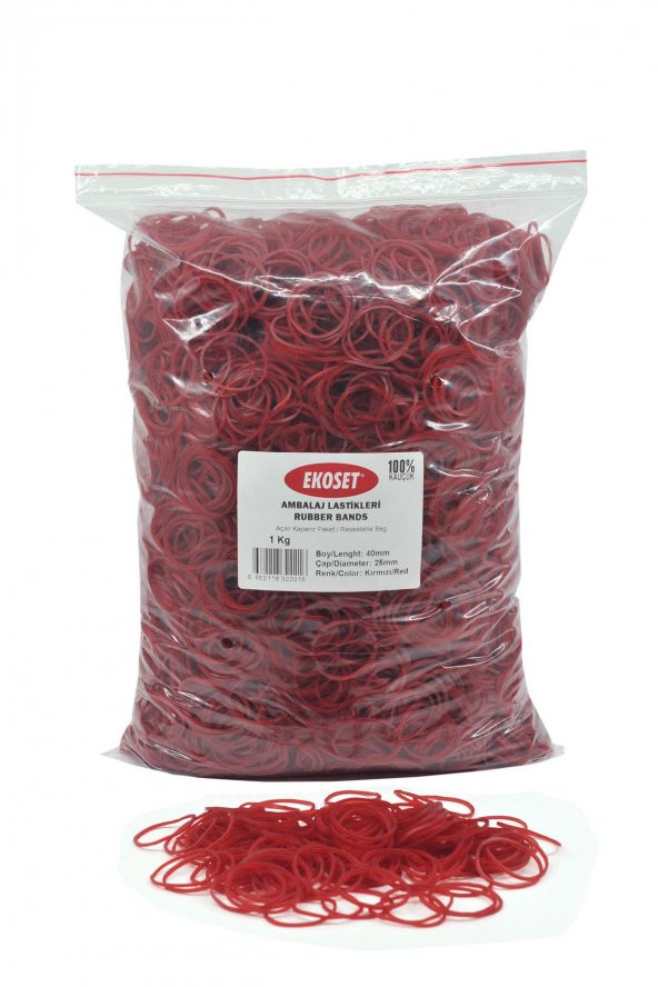 Ekoset Kauçuk Paket Ambalaj Toka Para Lastiği 40mm Kırmızı 1Kg - 3
