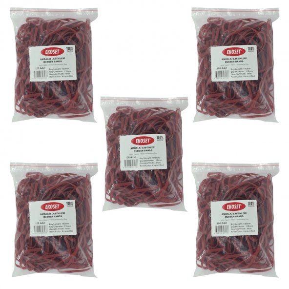 Ekoset 180x4mm Kauçuk Paket Ambalaj Lastiği Kırmızı 500 Adet