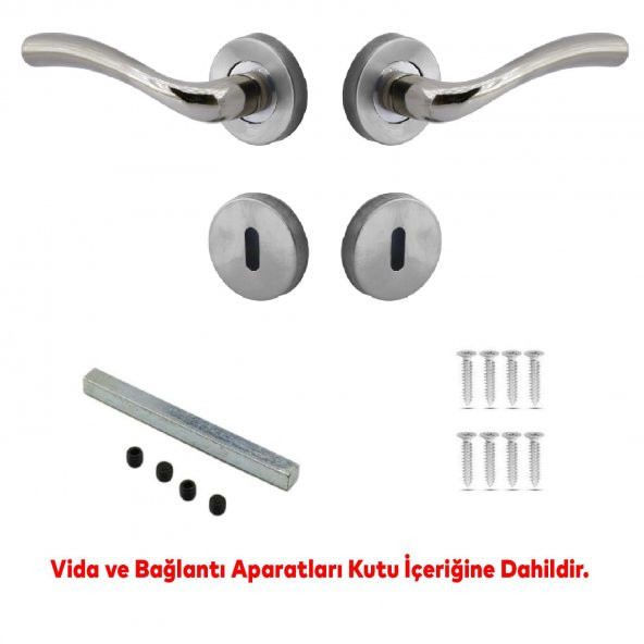 Rozetli Oda Kapı Kolu Sağa ve Sola Uygun Nikel 1 Takım - Resim 2