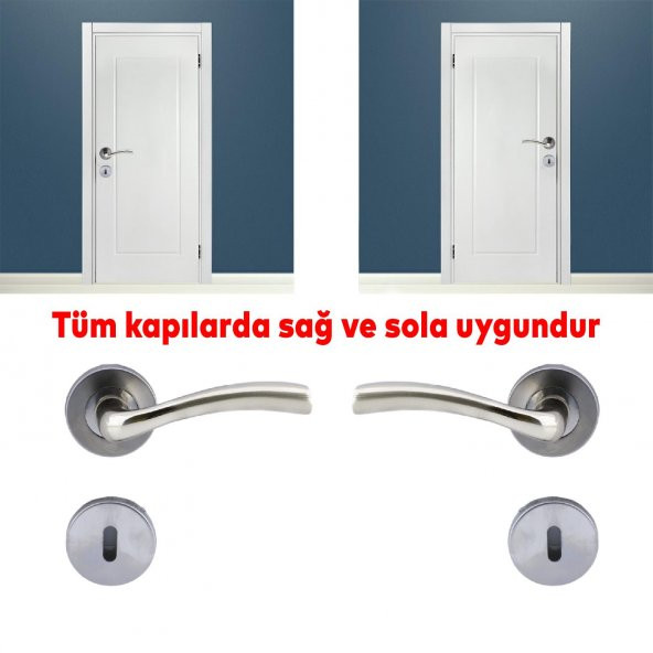 Rozetli Oda Kapı Kolu Sağa ve Sola Uygun Nikel 1 Takım - Resim 3