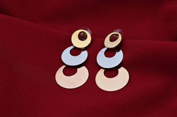 ÖZEL SERİ GOLD/GÜMÜŞ/ROSE ÜÇ RENK DAİRE FİGÜR ÇELİK KÜPE-CLKKP5 - 4