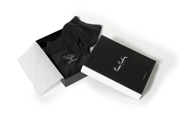 Pierre Cardin Yazılı Erkek Stretch Atlet Boxer Çamaşır Takımı Siyah - Resim 4