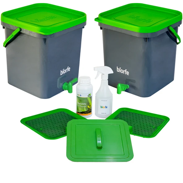Biorfe 500 ml Bokashi Konsantre pH Düzenleyici Sıvılı 18 L Kompost Kovası İkili Set
