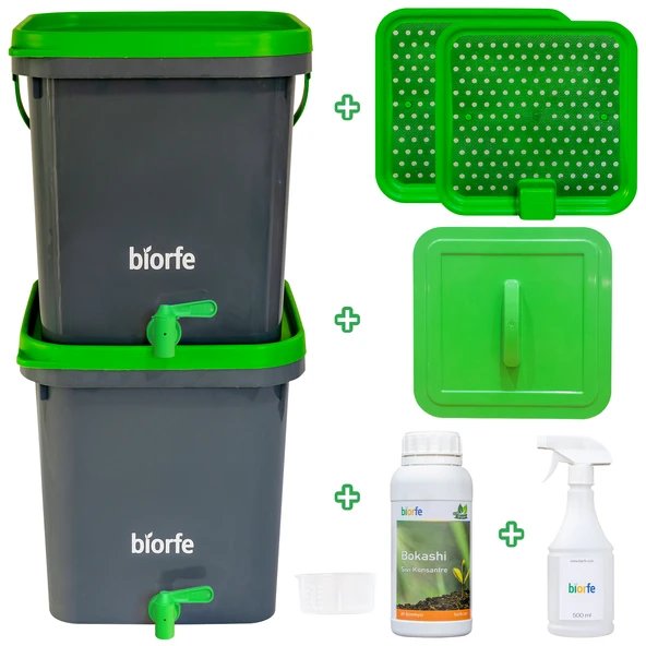 Biorfe 500 ml Bokashi Konsantre pH Düzenleyici Sıvılı 18 L Kompost Kovası İkili Set - 2