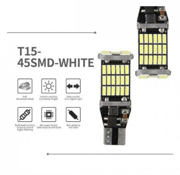 T15 W16W Canbus 45 Smd led Beyaz Renk Geri Vites Park Ampülü 2 Adet - 3