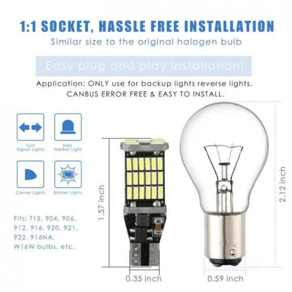 T15 W16W Canbus 45 Smd led Beyaz Renk Geri Vites Park Ampülü 2 Adet - 6