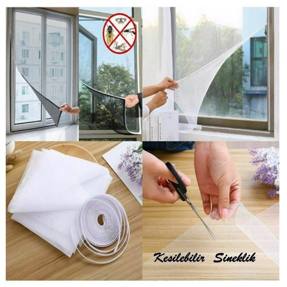 ÇİFT Kanat Sineklik Sinek Tülü Böcek Tutucu 100x150cm 5mt Çift Taraflı Bant Pencere sineklik - 4