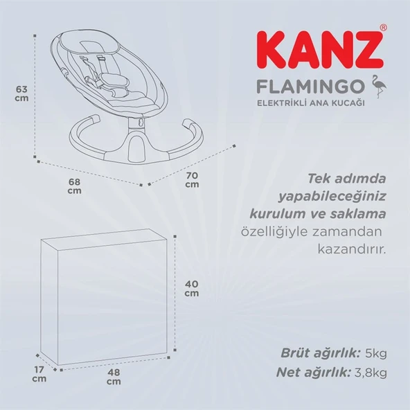 Kanz Flamingo Elektrikli Ana Kucagı Gri - 10