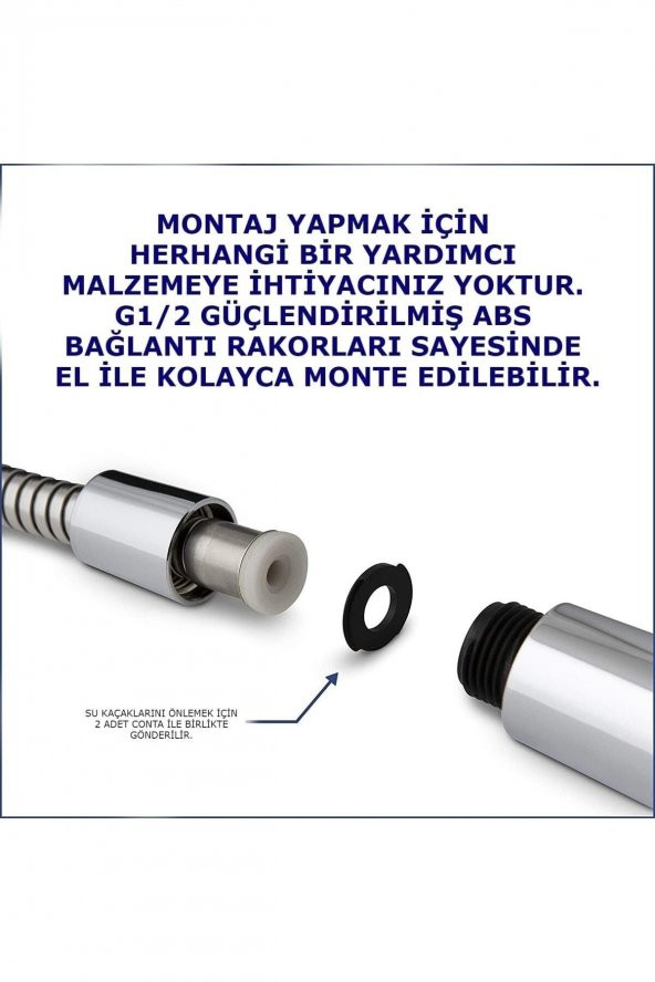 170cm Ekstra Uzun Duş Hortumu Spirali 360d dönen Her Duş Başlığı, Duş Seti Takımı Ile Uyumludur - 4