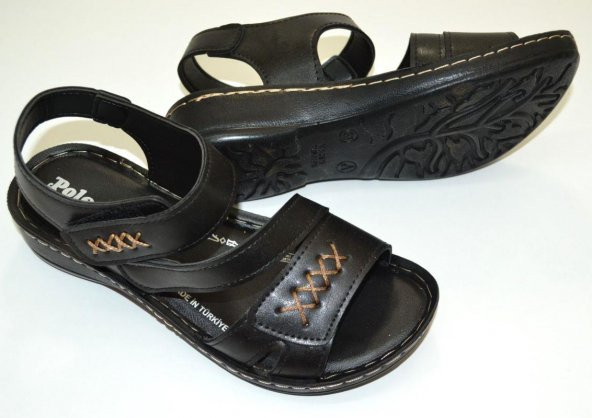 KADIN POLİÜRETAN TABAN CIRT BANTLI SİYAH RENK DİKİŞ DETAYLI SANDALET - 2