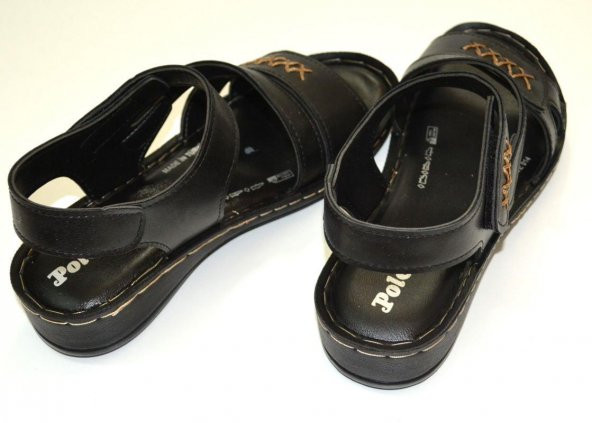 KADIN POLİÜRETAN TABAN CIRT BANTLI SİYAH RENK DİKİŞ DETAYLI SANDALET - 3