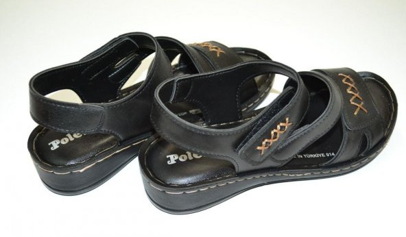 KADIN POLİÜRETAN TABAN CIRT BANTLI SİYAH RENK DİKİŞ DETAYLI SANDALET - 5