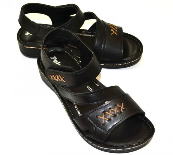 KADIN POLİÜRETAN TABAN CIRT BANTLI SİYAH RENK DİKİŞ DETAYLI SANDALET - 6