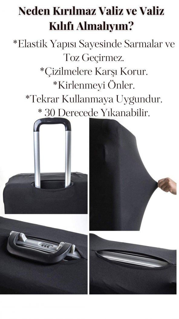 Kırılmaz Valiz & Valiz Kılıfı Siyah Polipropilen Gövdeli 8683255012398 - 3