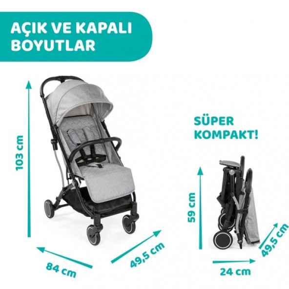 Chicco Trolley Me Bebek Arabası Ligth Grey - 5