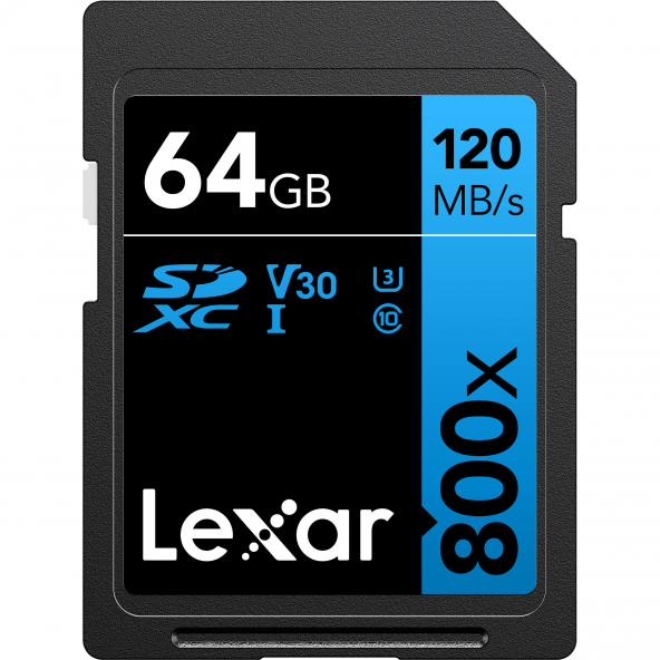 Lexar 64GB SDXC UHS-I U3 C10 V30 4K UHD 800x 120MB/s read