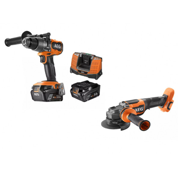 Aeg BSB 18C3BL-502C + BEWS18-115BLPX 2X5Ah Akülü Vidalama Taşlama Profesyonel Set