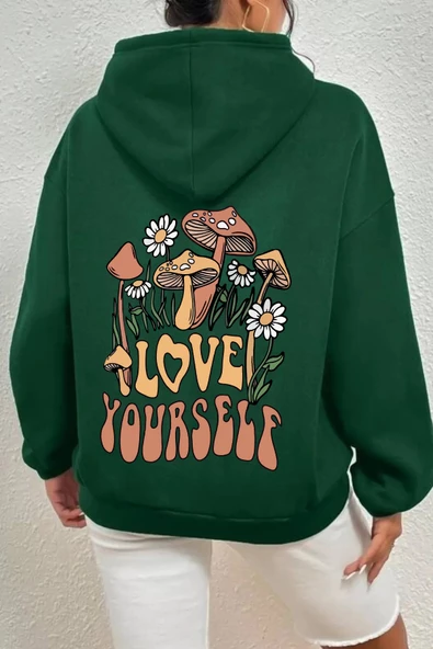 Unisex Oversize Love Yourself Baskılı Sweatshirt