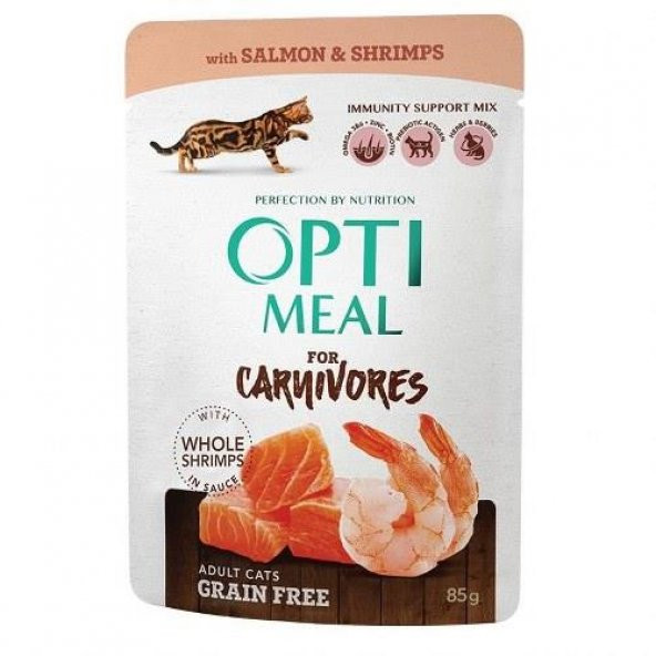 Optimeal Süper Premium Somonlu-Karidesli Sos İçerisinde Tahılsız Pouch Kedi Maması 85 Gr - 2