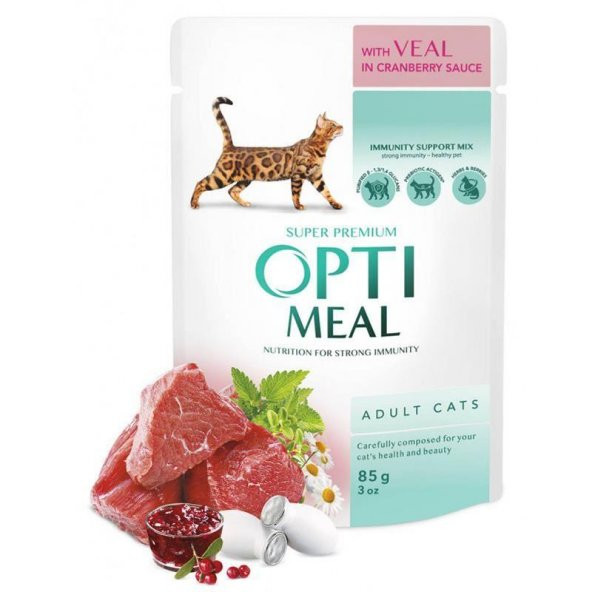 Optimeal Dana Etli Kızılcık Soslu Yaş Kedi Maması 85 Gr