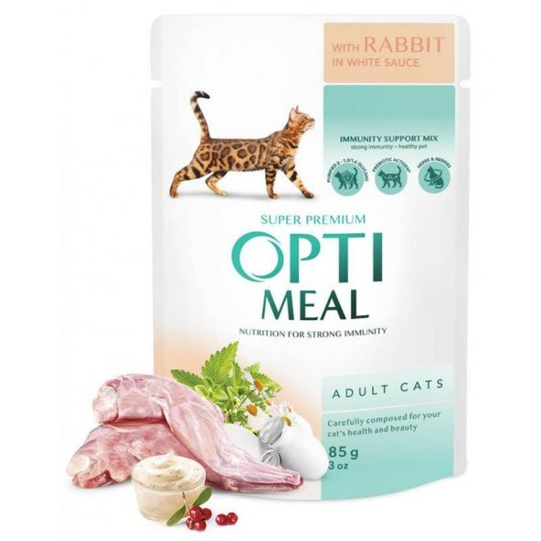 Optimeal Tavşanlı Beyaz Soslu Yaş Kedi Maması 85 Gr