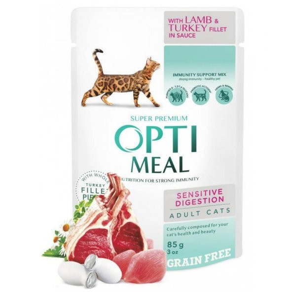 Optimeal Hindili Kuzulu Tahılsız Sensitive Digestion Yaş Kedi Maması 85 Gr