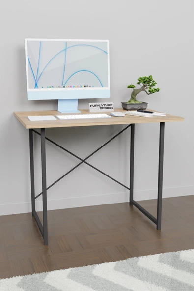 CMKStore 60x90 Çalışma Masası Metal Ayaklı Ders Çalışma Ofis Masası Atlantik Çam - 3