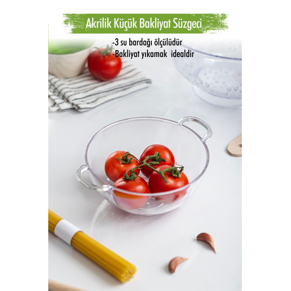 Akrilik Şeffaf Mini Pirinç Süzgeçi & Bakliyat Süzgeçi (3 Su Bardağı Ölçülü)