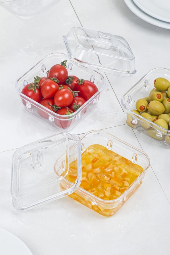 Akrilik Beyaz 6’lı Kapaklı Kahvaltılık Kahvaltı Seti & Saklama Kabı (Cam Değildir) - 7